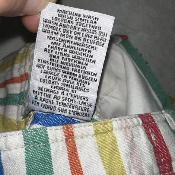 Mini Boden Rainbow Striped Denim Shorts Girls 8 Heart Pockets Colorful Preppy - Picture 6 of 7